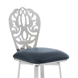 Cherie Contemporary 26" Counter Height Barstool in Brushed Stainless Steel Finish and Gray Faux Leather