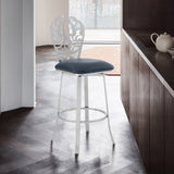 Cherie Contemporary 26" Counter Height Barstool in Brushed Stainless Steel Finish and Gray Faux Leather