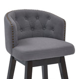 Celine 26" Counter Height Swivel Grey Fabric and Espresso Wood Bar Stool