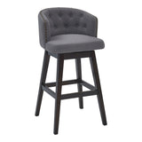 Celine 30" Bar Height Swivel Grey Fabric and Espresso Wood Bar Stool