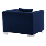 Cambridge Contemporary Chair in Brushed Stainless Steel and Blue Velvet