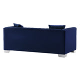 Cambridge Contemporary Loveseat in Brushed Stainless Steel and Blue Velvet