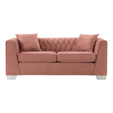 Cambridge Contemporary Loveseat in Brushed Stainless Steel and Blush Velvet
