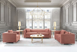 Cambridge Contemporary Sofa in Brushed Stainless Steel and Blush Velvet