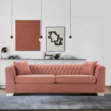 Cambridge Contemporary Sofa in Brushed Stainless Steel and Blush Velvet