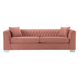 Cambridge Contemporary Sofa in Brushed Stainless Steel and Blush Velvet