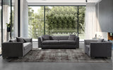 Cambridge Contemporary Sofa in Brushed Stainless Steel and Dark Gray Velvet