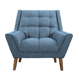 Cobra Mid-Century Modern Chair in Blue Linen and Walnut Legs