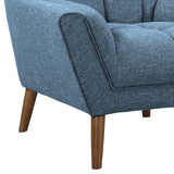 Cobra Mid-Century Modern Chair in Blue Linen and Walnut Legs