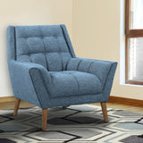 Cobra Mid-Century Modern Chair in Blue Linen and Walnut Legs