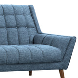 Cobra Mid-Century Modern Sofa in Blue Linen and Walnut Legs