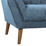 Cobra Mid-Century Modern Sofa in Blue Linen and Walnut Legs