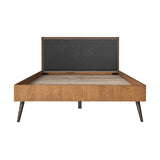 Coco Rustic Oak Wood Upholstered Faux Leather Queen Platform Bed