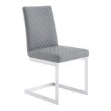 Copen Contemporary Dining Chair in Brushed Stainless Steel and Gray Faux Leather - Set of 2