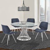 Calypso Contemporary Dining Table in Brushed Stainless Steel with Clear Tempered Glass Top