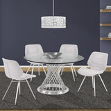 Calypso Contemporary Dining Table in Brushed Stainless Steel with Clear Tempered Glass Top