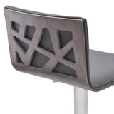 Crystal Adjustable Height Swivel Grey Faux Leather and Grey Walnut Bar Stool with Brushed Stainless Steel Base