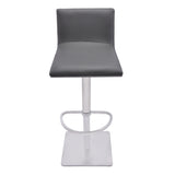 Crystal Adjustable Height Swivel Grey Faux Leather and Grey Walnut Bar Stool with Brushed Stainless Steel Base