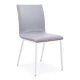 Crystal Dining Chair in Brushed Stainless Steel finish with Gray Faux Leather and Walnut Back - Set of 2