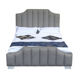 Camelot Contemporary Queen Bed with Polished Stainless Steel and Gray Fabric