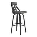Crux 30" Swivel Bar Stool in Gray Faux Leather and Black Wood