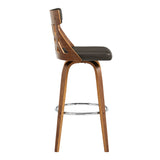 Crux 30" Swivel Bar Stool in Brown Faux Leather and Walnut Wood