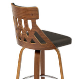 Crux 30" Swivel Bar Stool in Brown Faux Leather and Walnut Wood
