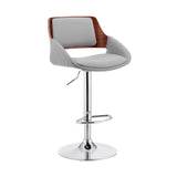 Colby Adjustable Gray Faux Leather and Chrome Finish Bar Stool