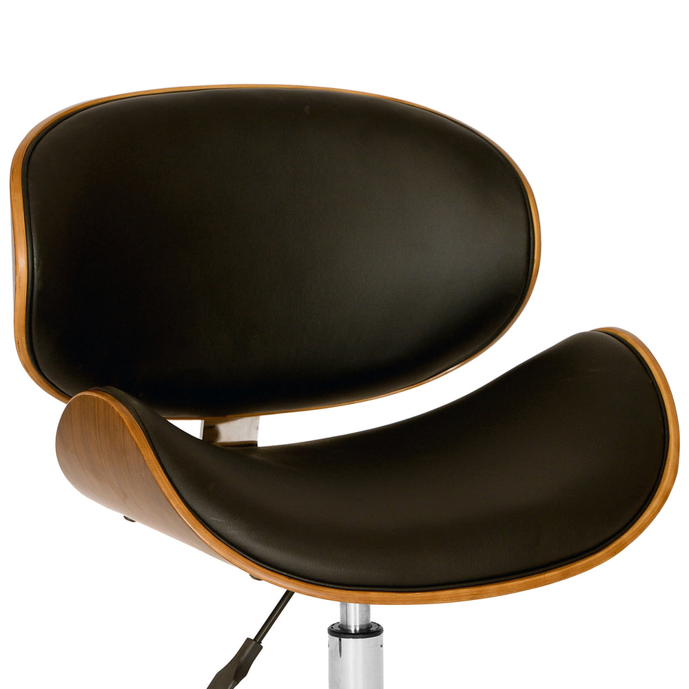 Daphne Modern Office Chair In Chrome Finish with Black Faux Leather And Walnut Veneer Back