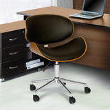 Daphne Modern Office Chair In Chrome Finish with Black Faux Leather And Walnut Veneer Back