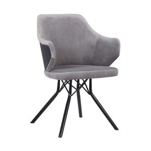 Darcie Contemporary Dining Chair in Black Powder Coated Finish with Gray Velvet and Black Brushed Wood Finish Back