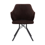 Darcie Mid-Century Dining Chair in Black Powder Coated Finish with Brown Velvet and Walnut Glazed Wood Finish Back