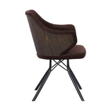 Darcie Mid-Century Dining Chair in Black Powder Coated Finish with Brown Velvet and Walnut Glazed Wood Finish Back