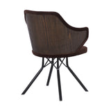 Darcie Mid-Century Dining Chair in Black Powder Coated Finish with Brown Velvet and Walnut Glazed Wood Finish Back