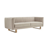 Delilah 86" Beige Velvet Square Arm Sofa with Gold Legs