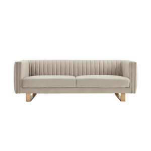 Delilah 86" Beige Velvet Square Arm Sofa with Gold Legs