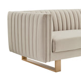 Delilah 86" Beige Velvet Square Arm Sofa with Gold Legs