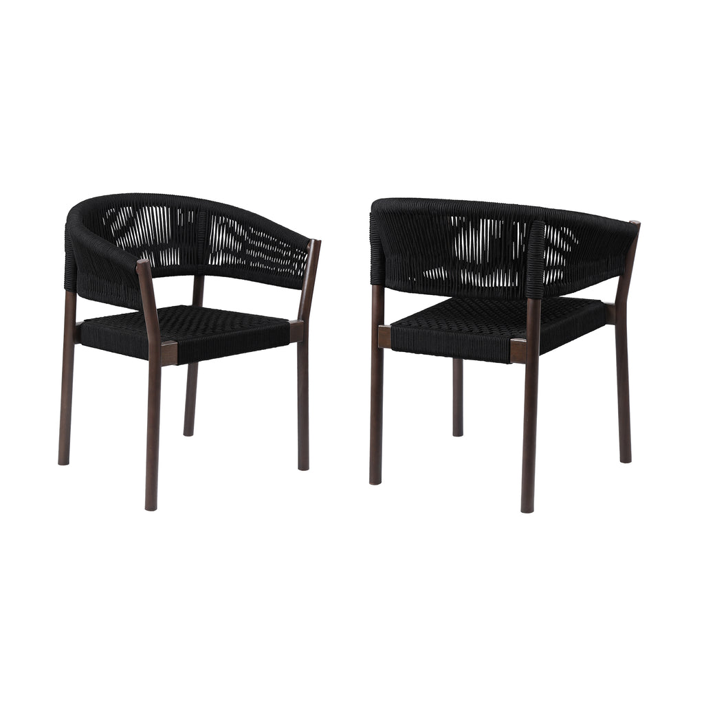 Doris Indoor Outdoor Dining Chair in Dark Eucalyptus Wood with Black Rope - Set of 2