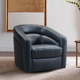 Desi Contemporary Swivel Accent Chair in Black Genuine Leather