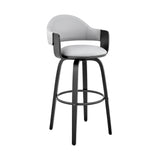 Daxton 30" Gray Faux Leather and Black Wood Bar Stool