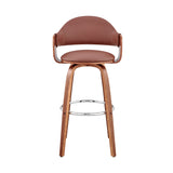 Daxton 26" Brown Faux Leather and Walnut Wood Bar Stool