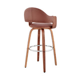 Daxton 26" Brown Faux Leather and Walnut Wood Bar Stool