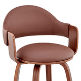 Daxton 26" Brown Faux Leather and Walnut Wood Bar Stool