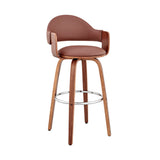 Daxton 30" Brown Faux Leather and Walnut Wood Bar Stool