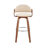 Daxton 26" Cream Faux Leather and Walnut Wood Bar Stool