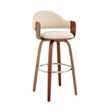 Daxton 30" Cream Faux Leather and Walnut Wood Bar Stool