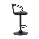 Eagle Adjustable Height Swivel Black Faux Leather and Wood Bar Stool with Black Metal Base
