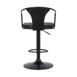 Eagle Adjustable Height Swivel Black Faux Leather and Wood Bar Stool with Black Metal Base