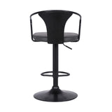 Eagle Adjustable Height Swivel Grey Faux Leather and Black Wood Bar Stool with Black Metal Base