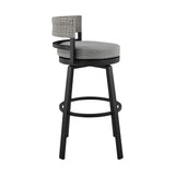 Encinitas Outdoor Patio Counter Height Swivel Bar Stool in Aluminum and Wicker with Grey Cushions